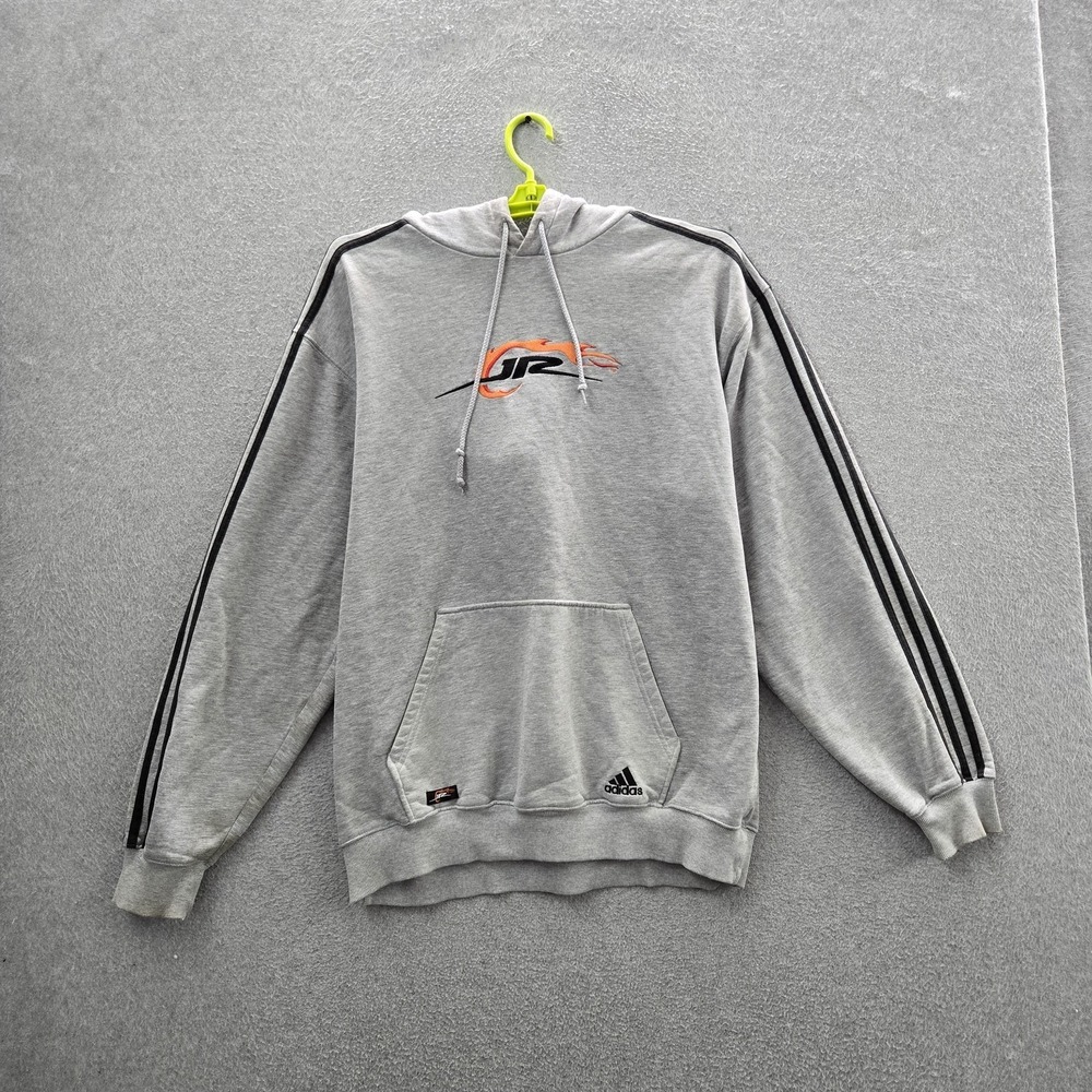 Adidas Men Hoodie‎ L Gray Fleece Logo Y2K Dale Earnhardt Jr Flames Embroidered